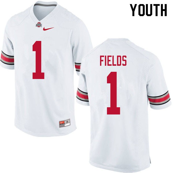 Ohio State Buckeyes #1 Justin Fields Youth Football Jersey White - Click Image to Close